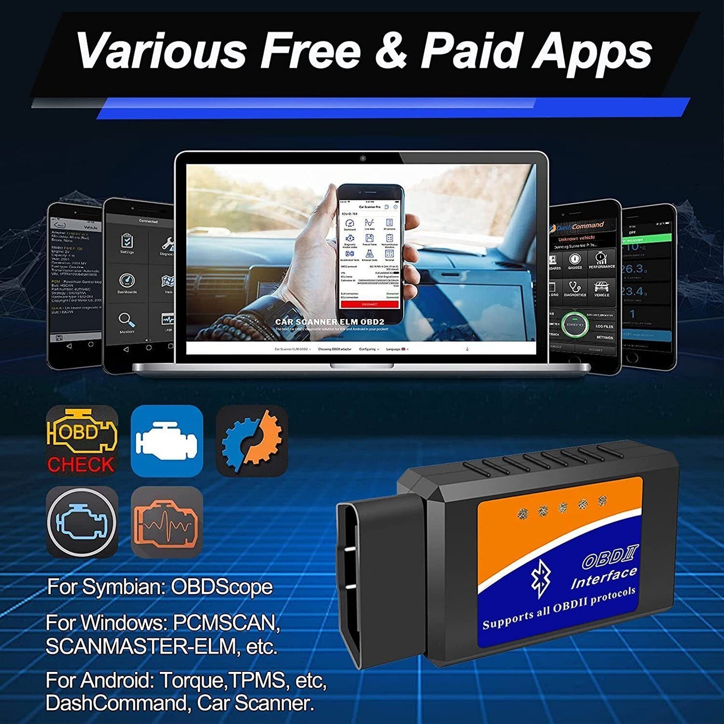 Scanner diagnostico Bluetooth OBDII per auto