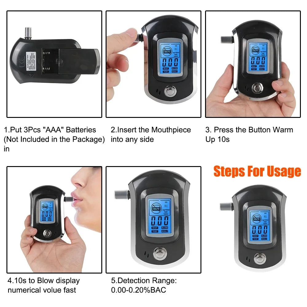 Handheld  Digital Alcohol Detector Breathalyzer Police Alcotest 1Pc LCD Screen Safety Alcohol Breath Tester Display(No Battery)