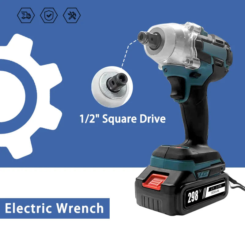 Electric Impact Wrench 520N.m Brushless Motor Strong Torque Li-ion Battery LED Light Cordless Wrench Compatible Makita Battery