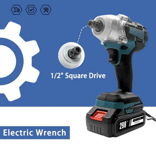 Electric Impact Wrench 520N.m Brushless Motor Strong Torque Li-ion Battery LED Light Cordless Wrench Compatible Makita Battery