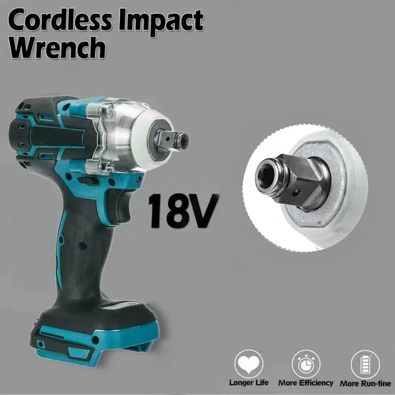 Electric Impact Wrench 520N.m Brushless Motor Strong Torque Li-ion Battery LED Light Cordless Wrench Compatible Makita Battery